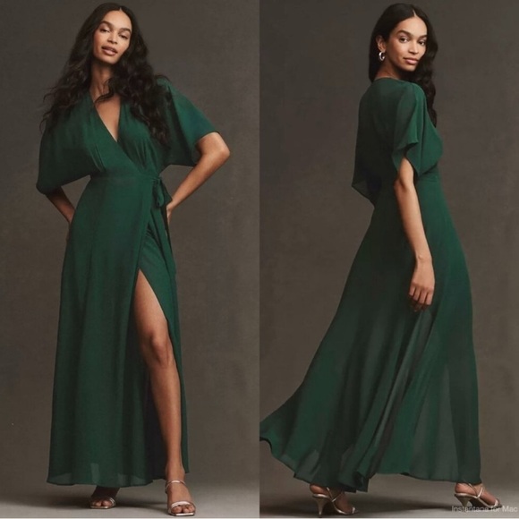 NWT Reformation Winslow Wrap Maxi Dress in Emerald - Picture 2 of 16